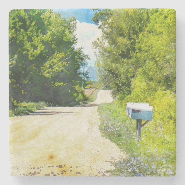 Rural mailbox with wildflowers stone coaster (Front)