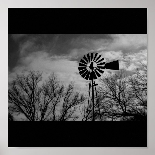 Rural Nebraska antique Windmill Winter Farm Poster (Front)