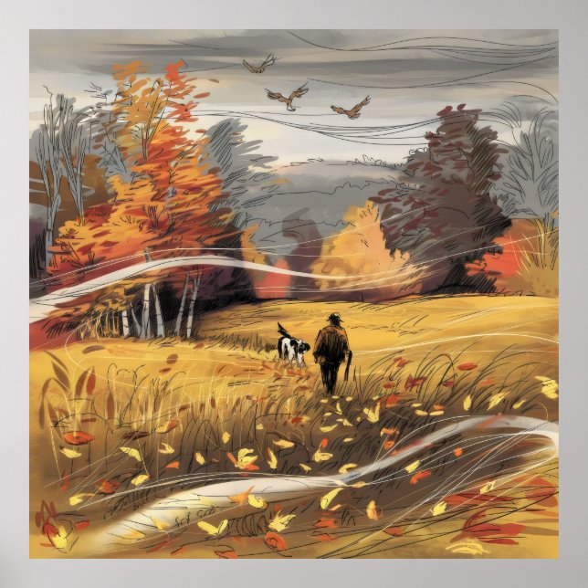 Rural Pursuit Pheasant Hunting Autumn Nature Poster (Front)