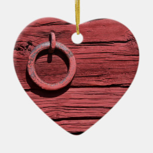 Rural Red Wooden Barn Wall Romantic Heart Ceramic Ornament