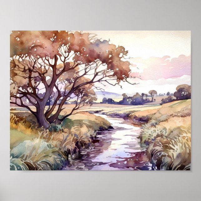 Rural River Watercolor  Poster (Front)
