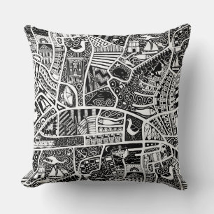 rural seaside living black throw pillow