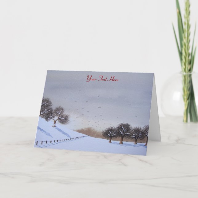 Rural snow scene landscape at christmas holiday card (Front)