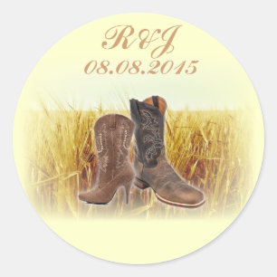rural wheat farm western cowboy wedding classic round sticker