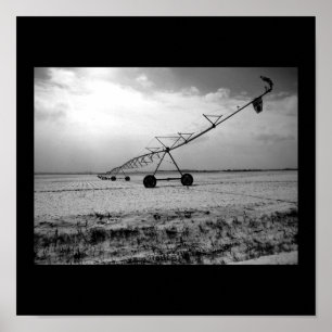 Rural Winter Farm Irrigation B&W Poster