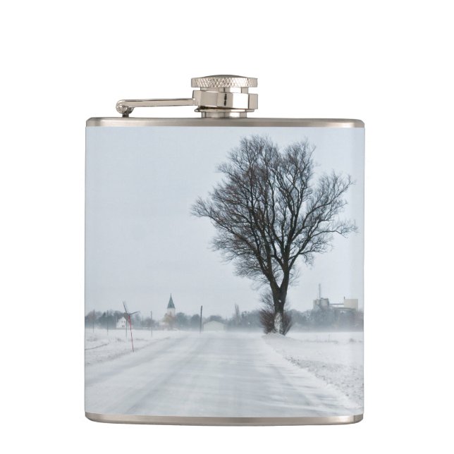 Rural winter road hip flask (Front)