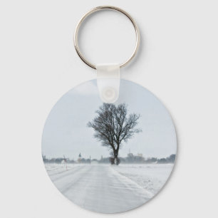 Rural winter road keychain