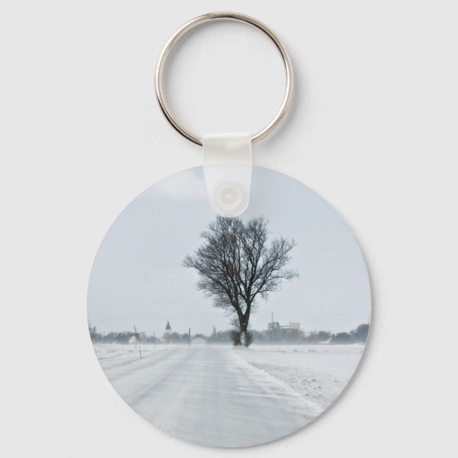 Rural winter road keychain (Front)