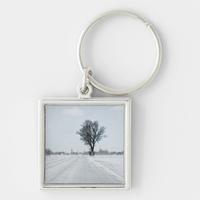 Rural winter road keychain (Front)