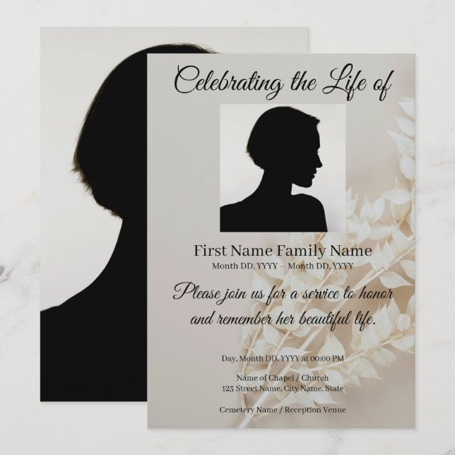 Ruscus memorial invitation (Front/Back)