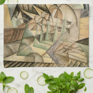 Rush Hour, New York by Max Weber, Vintage Cubism Kitchen Towel