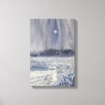 Rushing Creek Under Moon Watercolor Print