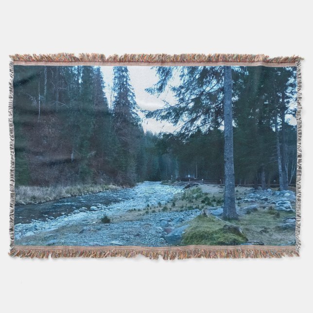 Rushing Mountain Stream – Wild Nature Romania Throw Blanket (Front)