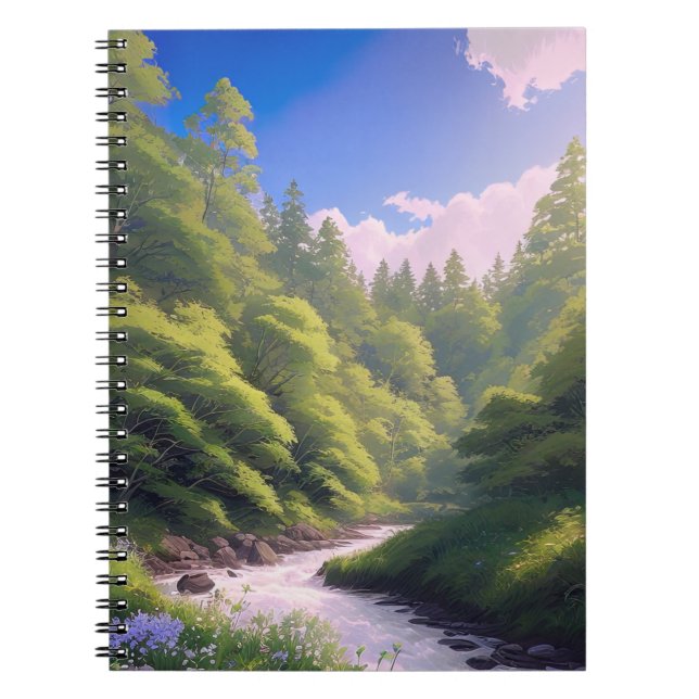Rushing River in the Green Forest Notebook (Front)