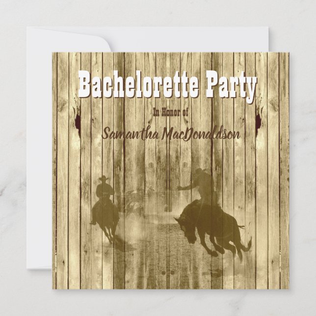 Rusic cowboy bachelorette party invitation (Front)