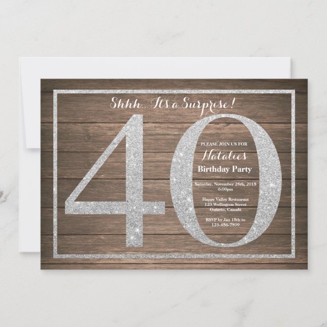 Rusic Surprise 40th Birthday Invitation Silver (Front)