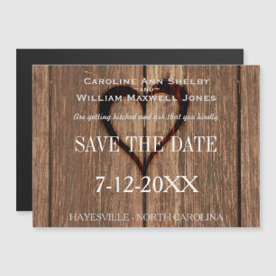 Rusic Wood and Engraved Heart Save the Date Magnetic Invitation