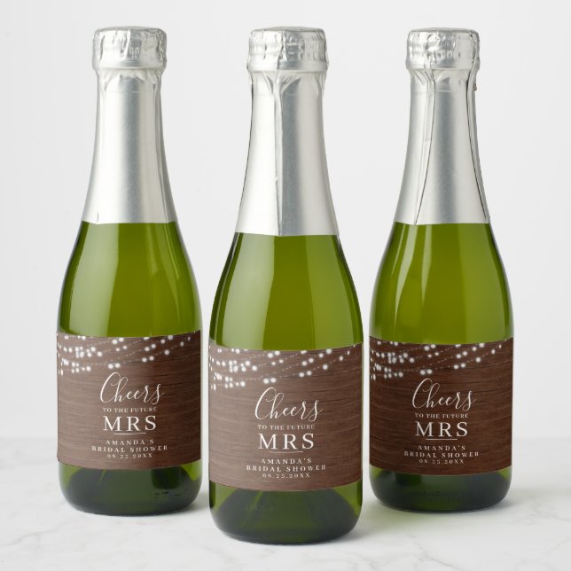 Rusic Wooden Mini Bridal Shower Sparkling Wine Lab Label (Bottles)
