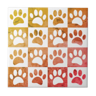 Rusitc Dog Paw Prints In Squares Decortative Tile