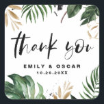 Rusitc Gold Foil Tropical Leaves Wedding Thank You Square Sticker<br><div class="desc">Tropical Leaves Faux Gold Foil Thank You Sticker | Customizable sticker featuring watercolor illustrations of tropical leaves and plants with faux gold foil leaves and black brush watercolor accents. This tropical sticker will be perfect for summer weddings,  baby showers,  bridal showers and so much more.</div>