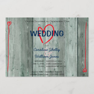 Rusitc Red Heart and Wood Wedding Invitation