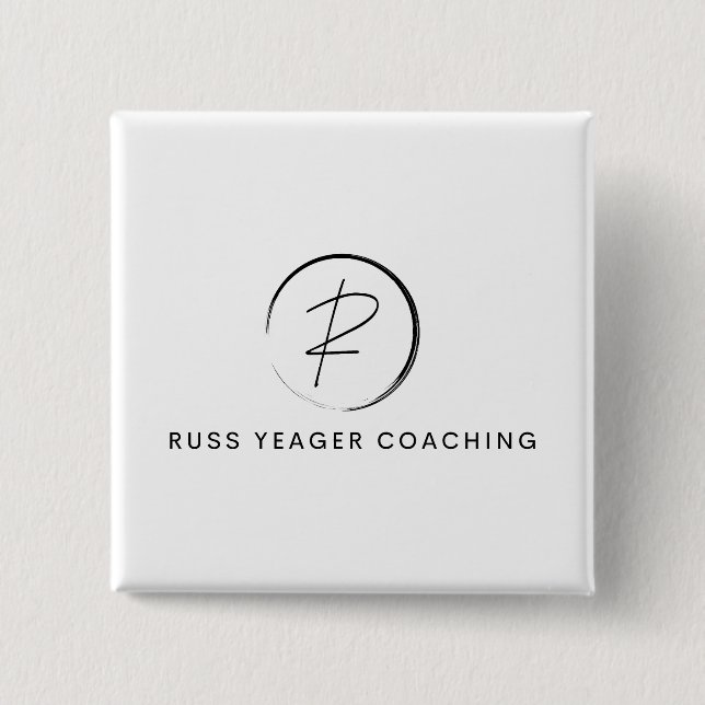 Russ Yeager Coaching Signature Logo 2 Inch Square Button (Front)