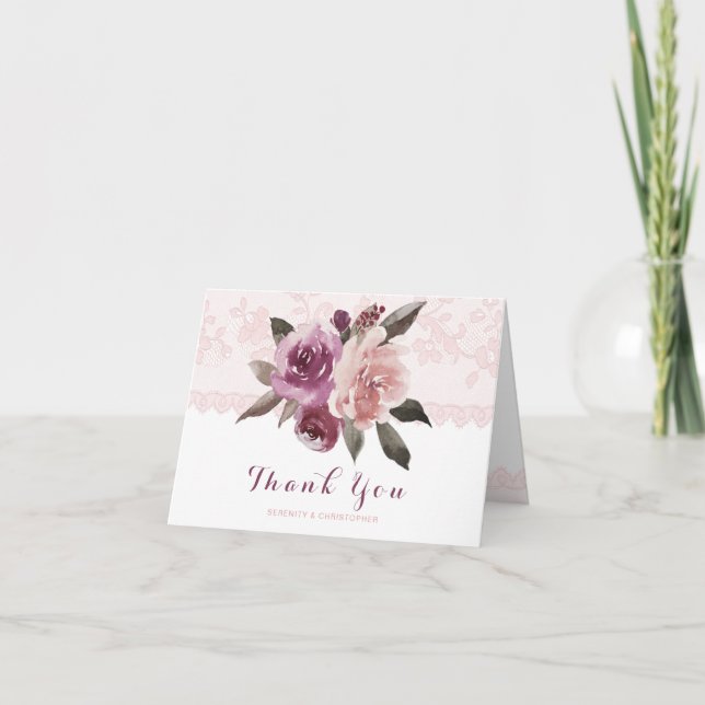 Russe aquarelle dentelle fleurie mariage Merci (Devant)