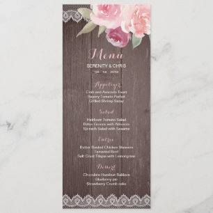 Russe aquarelle dentelle fleurie menu mariage