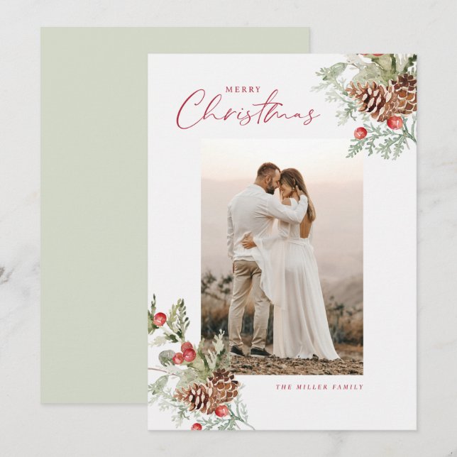 Russe aquarelle Joyeux Carte photo de Noël (Devant / Derrière)