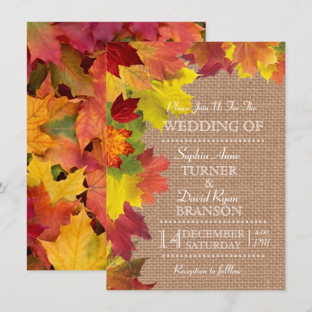 Russe Automne quitte Burlap Faire-part de mariage (Devant / Derrière)