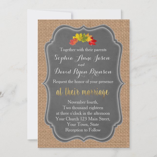Russe Automne quitte Burlap Faire-part de mariage (Devant)