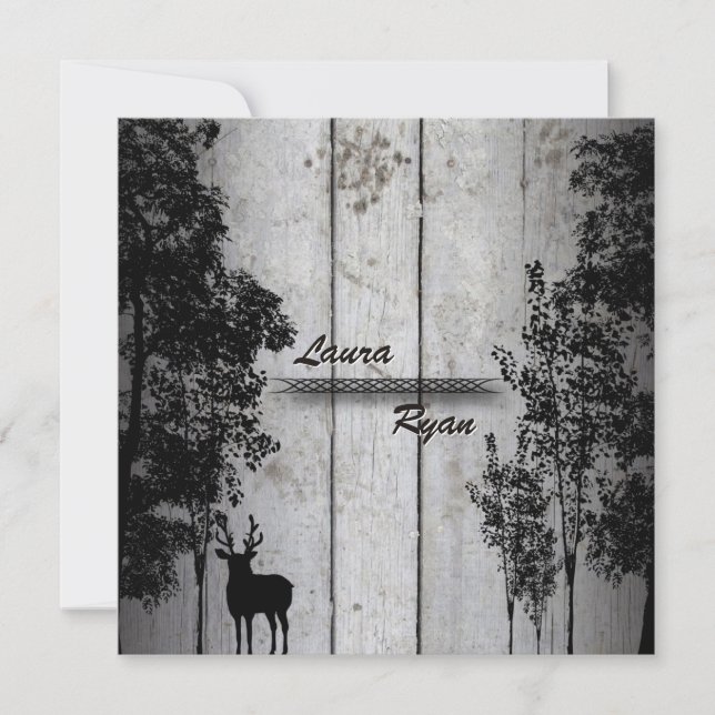 Russe Barne Board Deer & Tree Faire-part de mariag (Devant)