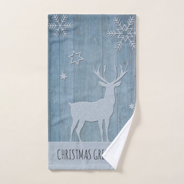 Russe Bleu Bois Reindeer Pays Noël (Serviette à main)