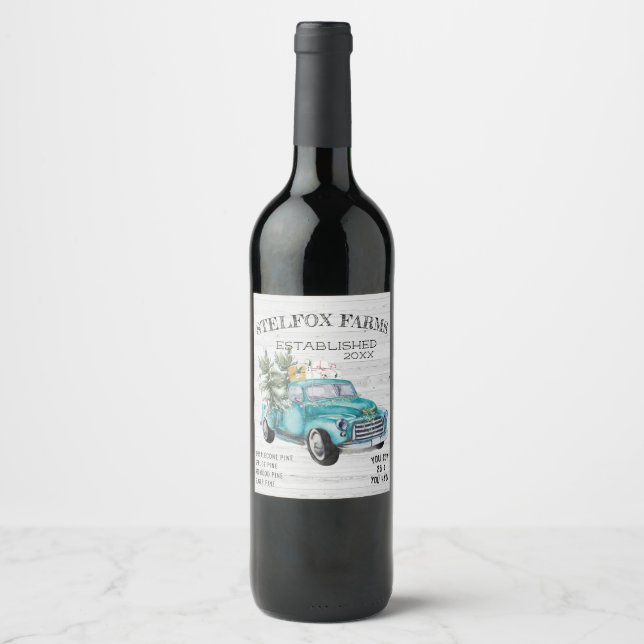 Russe Bleu Ferme Camion Étiquettes de vin (Devant)
