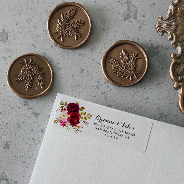 Russe Blush Bourgogne Floral Return Adresse (Créateur téléchargé)