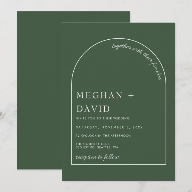 Russe Boho Sage Green Arch Faire-part de mariage (Devant / Derrière)