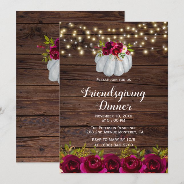 Russe Bourgogne Floral Invitations (Devant / Derrière)