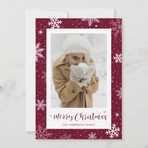 Russe Bourgogne Rouge Burlap Photo Cartes de Noël