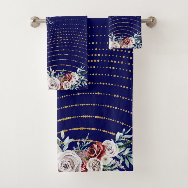 Russe Bourgogne Rouge ivoire Floral Navy bleu (En situation)