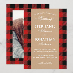 Russe Buffalo Plaid & Kraft Faire-part de mariage