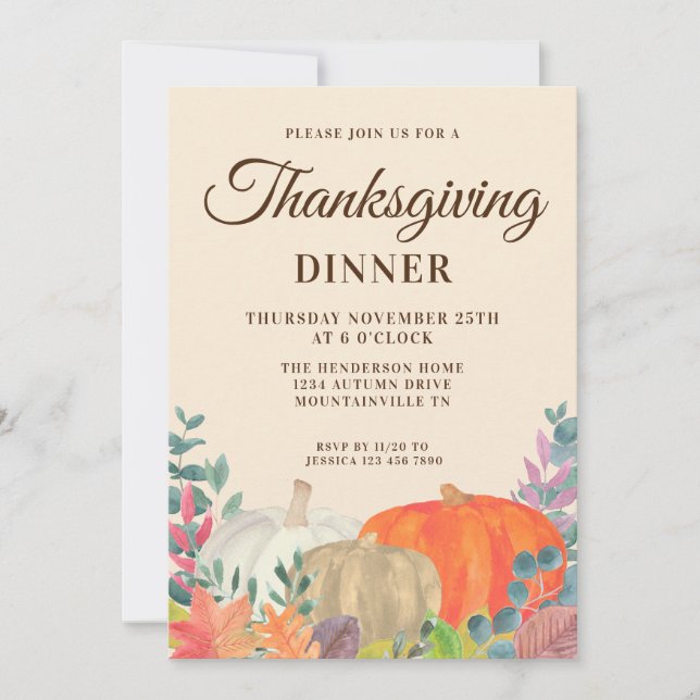 Russe Citrouille Thanksgiving Diner Invitation (Devant)