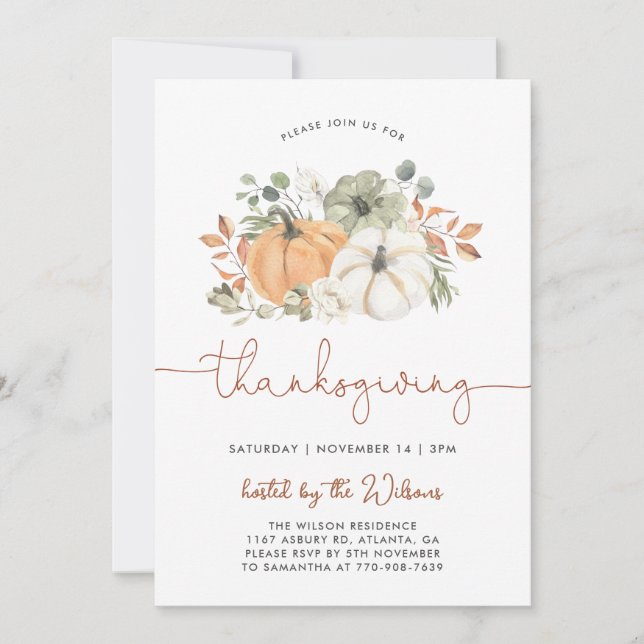 Russe Citrouille Thanksgiving Diner Invitation (Devant)