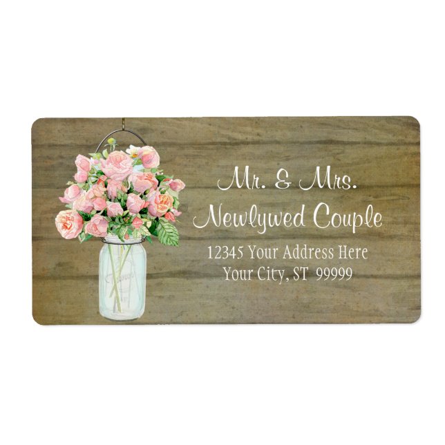 Russe Country Mason Jar Blush Roses Rose Bouquet (Devant)