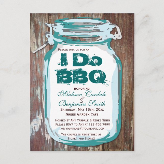 Russe Country Mason Jar I Do BBQ Cartes postales (Devant)