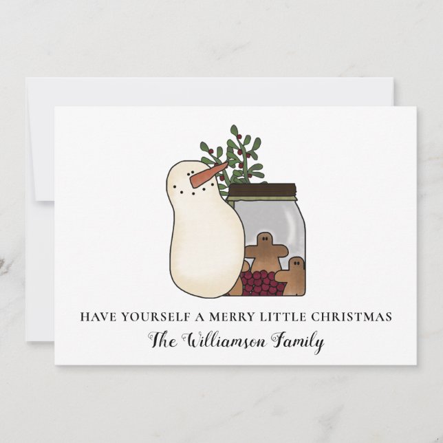 Russe Country Snowman et Berries Carte de vacances (Devant)