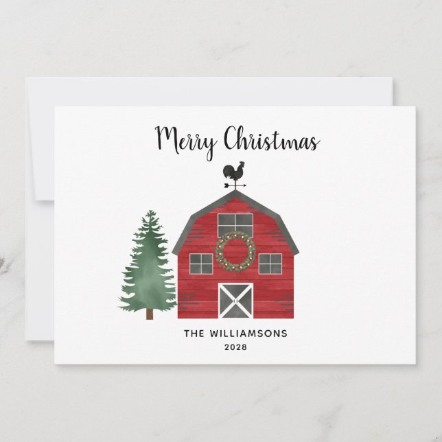 Russe Farm Buffalo Plaid Photo Carte de Noël (Devant)