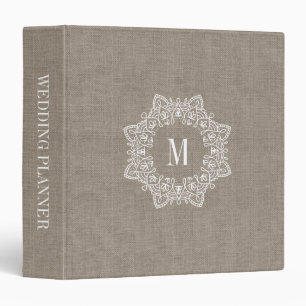 Russe Faux Burlap Mariage de monogramme Classeur