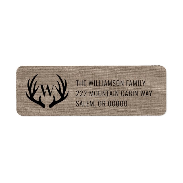 Russe Ferme Burlap Deer Antlers Monogramme (Devant)
