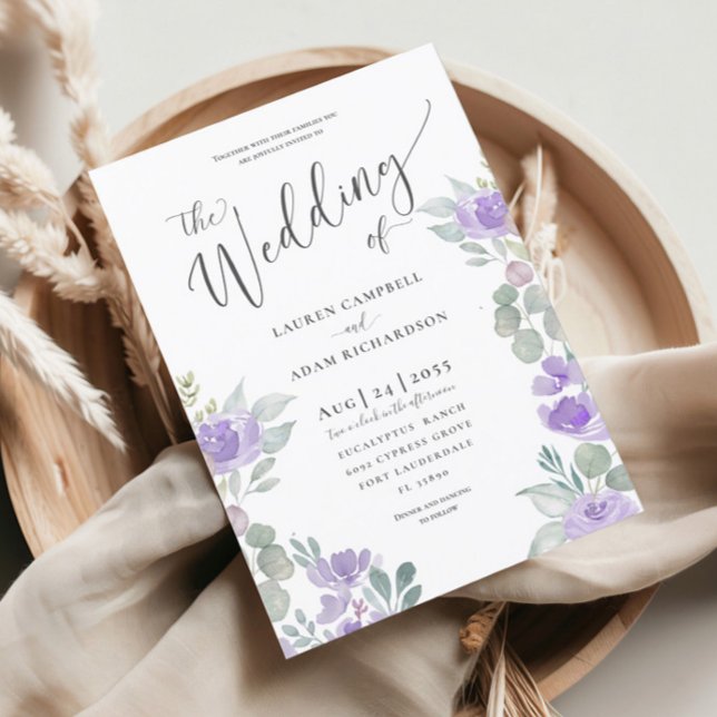 Russe Floral Eucalyptus Violet Faire-part de maria (Créateur téléchargé)