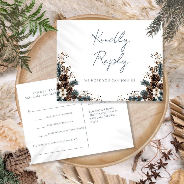 Russe Floral Pinecones Demande de Chanson Carte Po (Rustic Floral Pinecones Song Request RSVP Postcard)